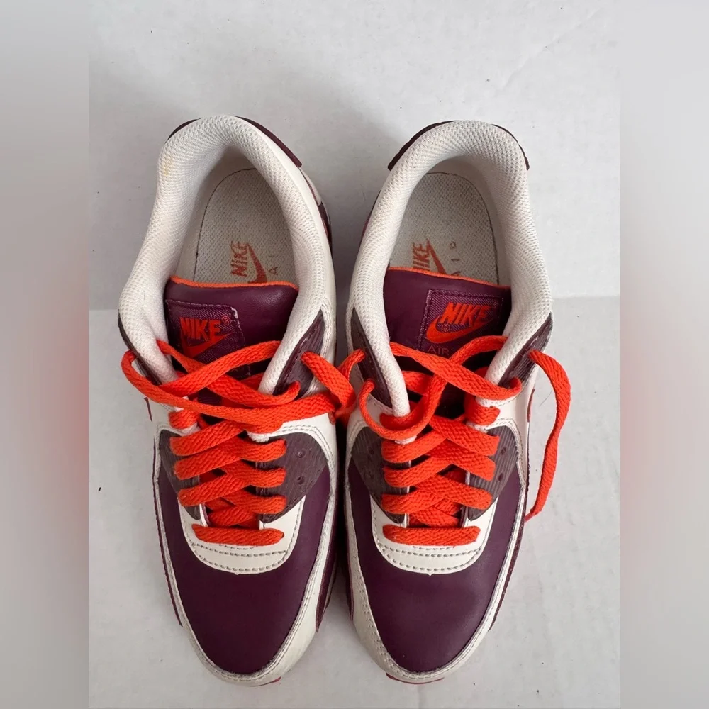 Boys Nike Air Max 90 Leather Sneakers Size 6Y – Sail/Orange Blaze/Deep Garnet
